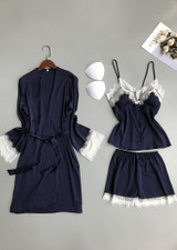 V Neck Silk Eyelash Spaghetti Straps Camisole  Lingerie Sleepwear Set/Free Shipping