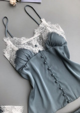 V Neck Silk Eyelash Spaghetti Straps Camisole  Lingerie Sleepwear Set/Free Shipping