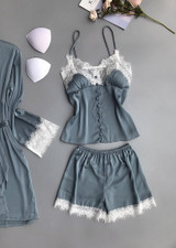 V Neck Silk Eyelash Spaghetti Straps Camisole  Lingerie Sleepwear Set/Free Shipping