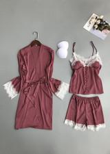 V Neck Silk Eyelash Spaghetti Straps Camisole  Lingerie Sleepwear Set/Free Shipping