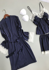 V Neck Silk Eyelash Spaghetti Straps Camisole  Lingerie Sleepwear Set/Free Shipping