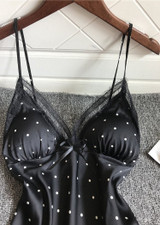 Polka Dot V-Neck Silk Eyelash  Camisole  Lingerie Sleepwear Set/Free Shipping