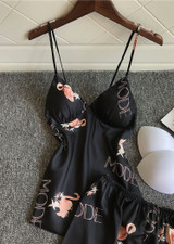 Flamingos Printed V-Neck Silk  Camisole  Lingerie Sleepwear Set/Free Shipping
