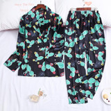 Cactus Print Pocket With Button Set 2 Sleepwear Pajama For Women/Free Shipping