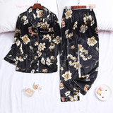 Women's Flower Print Pocket With Button Set 2 Sleepwear Pajama/Free Shipping