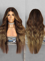 Foxwigs Lace Front Wigs Wavy Center Part Long Ombre Hair Wig/Free Shipping