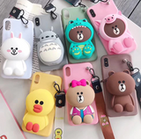 3D Cartoon Zipper Wallet Silicone Cover for iPhone 11 Pro Max, 11 Pro, 11, Xs Max, Xs/X, XR, 8/7 Plus, 8/7, 6s Plus, 6/6s