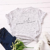 Heartbeat Cat Print T-Shirt Casual Kawaii Top #JU2492