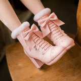 High Heeled Bow Lace Boots Lolita Shoes [3 Colors] #JU2219