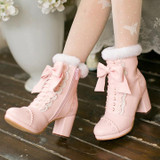 High Heeled Bow Lace Boots Lolita Shoes [3 Colors] #JU2219