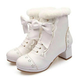 High Heeled Bow Lace Boots Lolita Shoes [3 Colors] #JU2219
