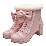 High Heeled Bow Lace Boots Lolita Shoes [3 Colors] #JU2219