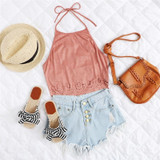 Women Backless Halter Sleeveless Crop Top