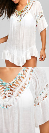 Women Crochet Knitted Open Back Bikini Cover Up