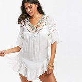 Women Crochet Knitted Open Back Bikini Cover Up