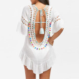 Women Crochet Knitted Open Back Bikini Cover Up
