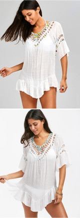 Women Crochet Knitted Open Back Bikini Cover Up
