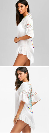 Women Crochet Knitted Open Back Bikini Cover Up