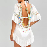 Women Crochet Knitted Open Back Bikini Cover Up