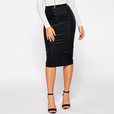 Elastic Waist Black Pencil Skirt