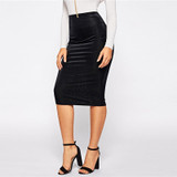 Elastic Waist Black Pencil Skirt