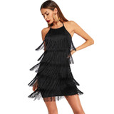 Black Layered Fringe Party Dress
