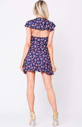 Navy Blue Floral Print Fit and Flared Mini Dress