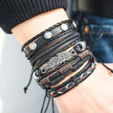 IF ME Vintage Leaf Feather Multilayer Leather Bracelet