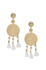 Boho Woven Natural Tassel Earrings in White