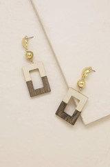 Wooden Color-Block Drop Earring