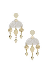 Geometric Gold & Resin Dangle Earrings in White