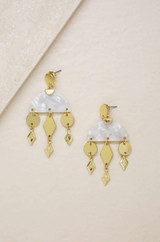 Geometric Gold & Resin Dangle Earrings in White