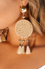 Boho Woven Natural Tassel Earrings in Cream