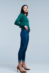 Green Woolen Sweater With Textured Detail