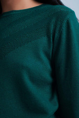 Green Woolen Sweater With Textured Detail