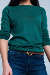 Green Woolen Sweater With Textured Detail