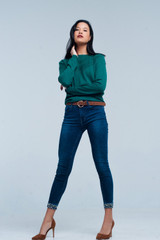 Green Woolen Sweater With Textured Detail