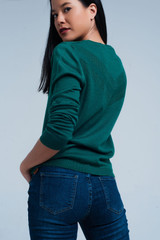 Green Woolen Sweater With Textured Detail
