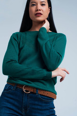 Green Woolen Sweater With Textured Detail