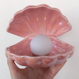 Ceramic Shell Pearl Night Light Mermaid Fairy Bedroom Bedside Lamp Storage Home Decor Gift