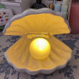 Ceramic Shell Pearl Night Light Mermaid Fairy Bedroom Bedside Lamp Storage Home Decor Gift