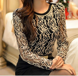 Vintage Long Sleeve Lace Chiffon Blouse - Timeless!    Sizes: S M L XL  XXL