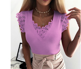 Lace Neckline and Border Small Cap Lace Sleeve Tank Top - Sizes S M L XL