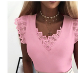 Lace Neckline and Border Small Cap Lace Sleeve Tank Top - Sizes S M L XL