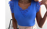 Lace Neckline and Border Small Cap Lace Sleeve Tank Top - Sizes S M L XL