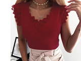 Lace Neckline and Border Small Cap Lace Sleeve Tank Top - Sizes S M L XL