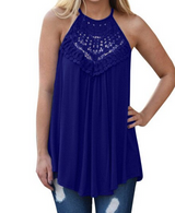 Boho Chic Sleeveless Blouse with Lace / Crochet Look Neckline   Size: S,M,L,XL,2XL