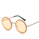 Women Round Sunglasses Luxury Brand Designer Chain Designed Frames With Rimless Lens UV400 Female Shades Lunettes