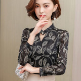 Fashion print chiffon long sleeve shirt for women