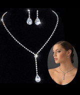 Celebrity Crystal Teardrop Long Necklace & Earring Set